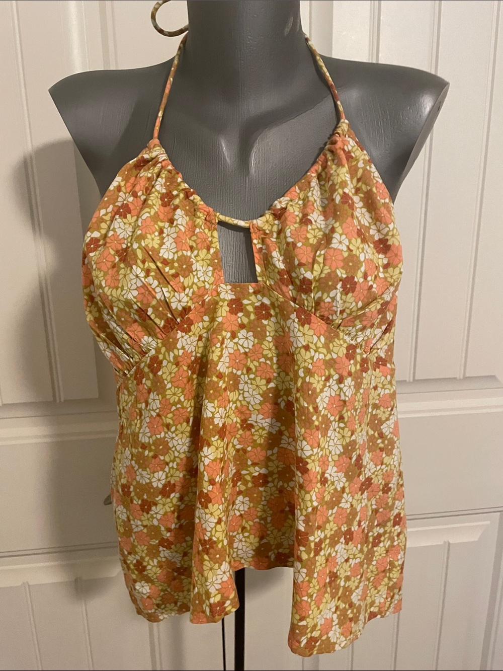 Volcom Floral Halter Cami in Rust, Cream, Olive